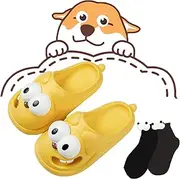 [Docxide] 2023 New Big Eye Dog Slippers, Tongue Kiss Slippers, Big Eye Dog Fun Cartoon Package Head Eva Slippers (5.5-6,Yellow)