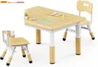 Kids Table and 2 Chairs Set, Height Adjustable Toddler Table and Chair Set, Graf