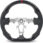 Steering Wheel, Compatible with 370Z 2009-2020, Carbon Fiber Style Wheel, Flat Bottom Leather Grip, Hydro Dipped Driving Wheel