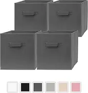 Pomatree 13x13x13 Inch Storage Cubes - 4 Pack - Large and Sturdy Storage Bins | Dual Handles, Foldable | Cube Organizer Bin | Fabric Baskets for Organizing Closet, Clothes and Toys (Dark Grey)