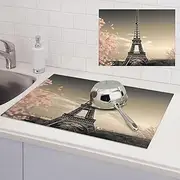 Paris Tower Dish Drying Mats for Kitchen Counter, Absorbent Microfiber Kitchen Dishes Drainer Mat Large Dish Drying Pad with Hook Coffee Mat Kitchen Accessories 18x24 Inch