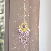 Sun Catcher, Crystal Suncatcher, Wind Chimes, Rainbow Sun Catcher Window Crystals, Fire Moon Crystal Window Decoration, Suitable for Family and Outdoor Use (1, Amethyst)