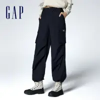 在飛比找momo購物網優惠-【GAP】女裝 Logo抽繩工裝褲-黑色(872632)