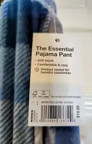 Sonoma Pajama Pants Elastic Waist Pockets Microfleece Blue Check Pattern