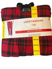 Lucky Brand Mens Red & Black Plaid Fleece Sleep Pants Medium