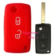 RED SILICONE FLIP CAR KEY COVER CASE for PEUGEOT 207 307 308 407