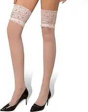 [WAKUNA] Women's Thigh High Sheer Stockings with Lace Top 4 colors