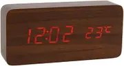 Lancoon Wooden Digital Clock Multi-Function LED Alarm Clock with Time/Date/Temperature Display and Voice Control for Home Office Travel - AC11Brown_Red