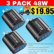 3 Pack 48W 4-Port AU Plug USB Fast Charger Quick Charge QC 3.0 Phones Tablets