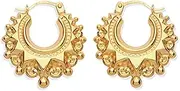 [Old English Jewellers] 9ct Yellow Gold on Silver Victorian Style Gypsy Creole Hoop Earrings Jewellery for Women - 20mm, Sterling Silver