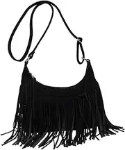[Perfeclan] Women Shoulder Handbag Tassel Purse Fringe Retro Style Tote Purse Adjustable Strap for Work
