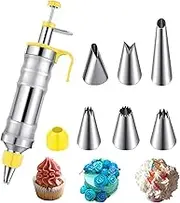 HAPPOW Icing Piping Gun for Cake Decorating，Nozzles 14Oz Piping Set, Cake Icing Piping Set, Piping Bags and Nozzles, Icing Nozzles Set Kit with 6 Stainless Steel(Yellow)