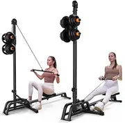 ONETWOFIT Foldable Rowing Machine & LAT Pull Down Machine 2 in 1 Multi-Function Compact Rowing Machine for Home, Low Row Cable Fitness Exercise Max 300lbs