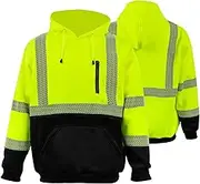 FONIRRA High Visibility Safety Sweatshirt ANSI Class 3 Fleece 1/4 Zip Pullover sweater with Black Bottom for Men