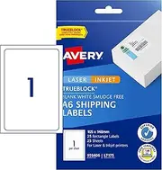 Avery A6 Shipping Labels for Laser & Inkjet Printers - Printable Packaging, Shipping & Address Labels - Mailing Stickers - Small Business Supplies - White, 105 x 148 mm, 25 Labels (959406 / L7175)