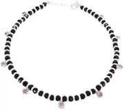 [Tongari] 925 Pure Silver Anklet With Black Crystal & Silver Beads For Women Single Piece Design-19, Free, Sterling Silver, no gemstone
