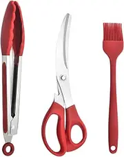 Grill Tongs Heavy Duty - Meat Clip Kitchen Shears and Oil Brush Set,Grilling Utensils Kit, Barbecue Clamp, Fried Steak Clamp for Gripper Bread Clip