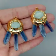 Natural Blue Kyanite Amazonite Gold Electroplated Pendant for jewelry making