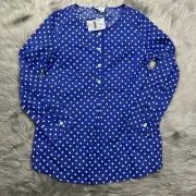 Crewcuts Girls Blue White Polka Dot Pullover 1/2 Button Top Size 12