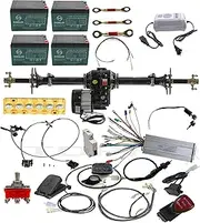 30" Complete Rear Axle Kit 3 Bolt Wheel Hubs+ 48V 1000W Motor Differential Kit + Battery+ Hydraulic Foot Brake Assembly for DIY Go Kart 4 Wheelers Electric Vehicles Conversion Kit