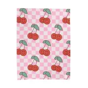 Checkered Cherries Velveteen Plush Blanket Cozy Decor, Throw, Perfect Gift