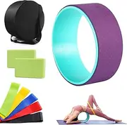 Yoga Wheel Set (9-in-1), Yoga Wheel Back Wheel for Back Pain, Yoga Blocks 2 Pack with Strap, Resistance Bands,Yoga Wheel Bag, Perfect Yoga Accessory for Stretching and Improving Backbends