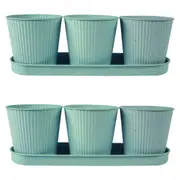 2x Yard Master 34cm Maja Emboss 3 Plant/Flower Pot w/ Tray Home/Garden Decor WHT