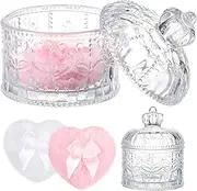 Tioncy 3 Pcs Large Body Powder Puff and Container Powder Container with Puff Powder Puff Crystal Container Soft Loose Washable Reusable Velour Face Body Powder Puff Wet Dry Makeup Tool (Clear,Crown)
