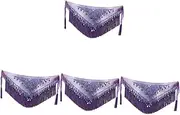 [TENDYCOCO] 4pcs Belly Dancing Skirt Womans Belts Sequin Scarf Sequin Belts for Women Triangle Scarf Tassel Belt Outfit Red Waist Belt Statement Belts for Women Belt Purple Cotton Yarn
