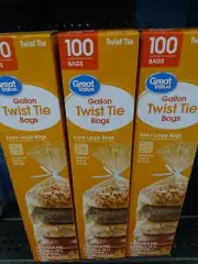 3 Great Value Twist Tie Food Bread Muffins Storage Bags Extra Large Gallon 300