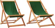 vidaXL Folding Beach/Camping Chairs - Adjustable Eucalyptus Wood Frame, Green Fabric, 3 Reclining Positions, Foldable Armchair