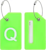 uxcell Initial Luggage Tags, 2 Pcs Silicone Suitcase Tag Identifier ID Card Holder Unique Luggage Name Tags with Stainless Steel Loop, Letter Q, Green