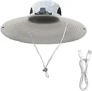[Generic] Hat with Fans Solar Power - Wide Brim Fishing Cap | USB Rechargeable Solar Fan Hat UV Protection Leisure Cap for Camping Fishing Picnic Hiking Beach