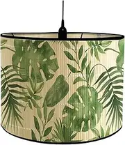 Folpus Drum Print Lamp Shade, Wicker Light Fixture With Green Plant Pattern, Rattan Shade for Hanging Light, Floor Lamps in Living Room, Cafe, A