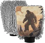 XYMZR Big Sasquatch Walking Absorbent Microfiber Car Wash Mitt, Funny Cute Anime Scratch Free for Cars Cleaning, Home Cleaning Mitts, 2 Pack, 10.24” L x 7.09” W
