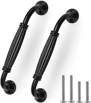 Kyrio 12 Pack Black Cabinet Door Handle, European Aluminum Cupboard Door Pulls Hardware Matte Black Drawer Handles Long Bow Shape Pull Handles for Kitchen Bedroom Furniture, Hole Center 128mm/5