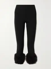 [Magda Butrym] Magda Butrym - Feather-trimmed Cropped Knitted Slim-leg Pants - Black - FR 38 FR 38 Black