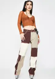 [Jaded London] Brown Patchwork Denim Jeans