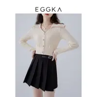 在飛比找ETMall東森購物網優惠-EGGKA大翻領收腰上衣長袖針織衫