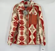 Pendleton Women's Pike Fleece Jacket S Snap Front Orange Mango Los Lunas Tribal
