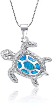 Blue Opal Sea Turtle Ankle Bracelet/Necklace Sterling Silver Anklet Fine Jewelry