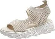 [Generic] Women Fuzzy Slippers Sandals Leopard Ladies Summer Flyweaving Mesh Thick Bottom Hollow Out Open Toe Lightweight Large Size Sport Sandals Fancy Shoes for Women Sandals