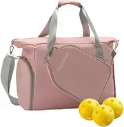 Qianly Pickleball Bag for Women Pink Pickleball Tote Detachable Adjustable Shoulder Strap Stylish Gym Bag Pickleball Racket Bag
