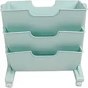 Rotating Bookshelf 3 Tier, Movable Bookcase with Wheels, PP Plastic Storage Shelf for Bedroom Office Dormitory (Blue)