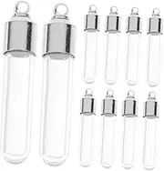 Mobestech 10Pcs Mini Glass Wish Bottles with Caps Round Base Tube Shaped Craft Jars for DIY Jewelry Decoration and Transparent Glass Bottles