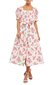 Endless Rose Floral Linen & Cotton Shirtdress in Ivory at Nordstrom, Size Small