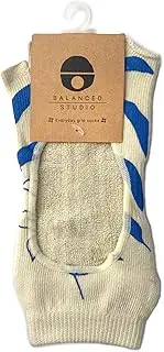 [Generic] [Balanced Studio] Blue Floral Toeless Ankle Non-Slip Yoga Pilates Grip Socks for Women