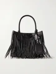 [Valentino Garavani] Valentino Garavani - Vlogo Fringed Sequin-embellished Textured-leather Tote - Black - One size One size Black