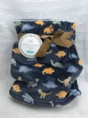 Petite L'Amour Dinosaur Baby Blanket Security Lovey Plush Blue Orange Dino NEW