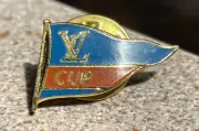 Louis Vuitton Cup logo flag Pin Brooch in Metal Gold/Blue/Red - New